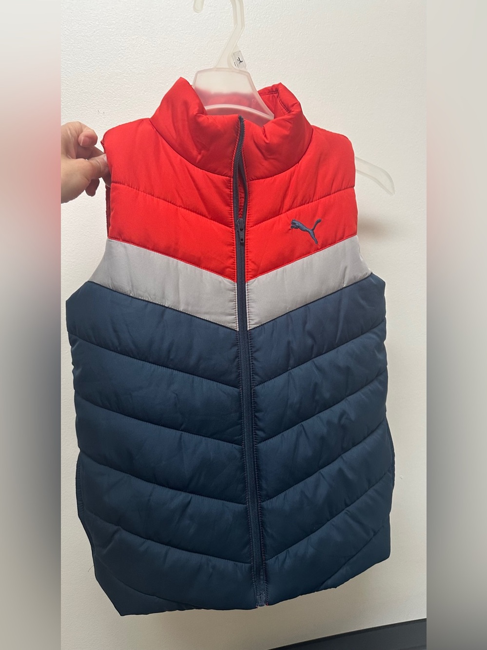 Puma Red, Gray & Navy Chevron Puffer Vest